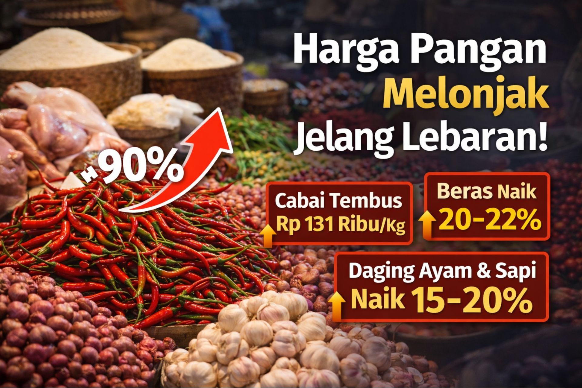 Harga Pangan Meledak Jelang Lebaran 2026! Cabai Tembus Rp131 Ribu, Beras dan Daging Ikut Naik